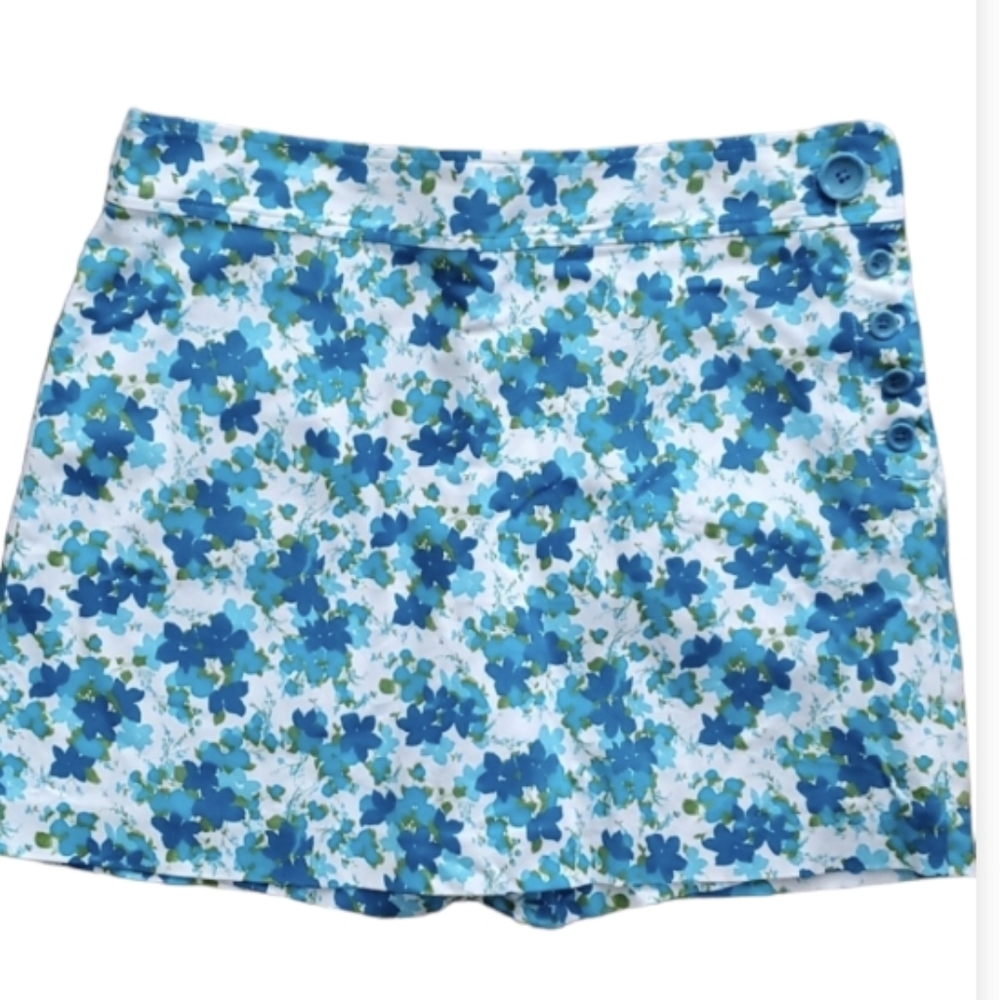 Ann Taylor Floral Turquoise Blue Cottage Feminine Skort Womans Size 6